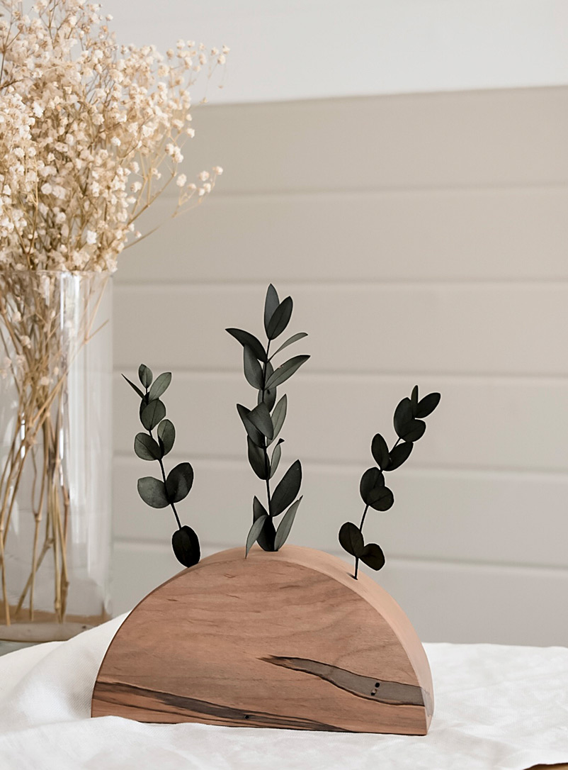 Noir et Bois: Le vase en bois recyclé Harmoni 15,25 cm de hauteur Sable