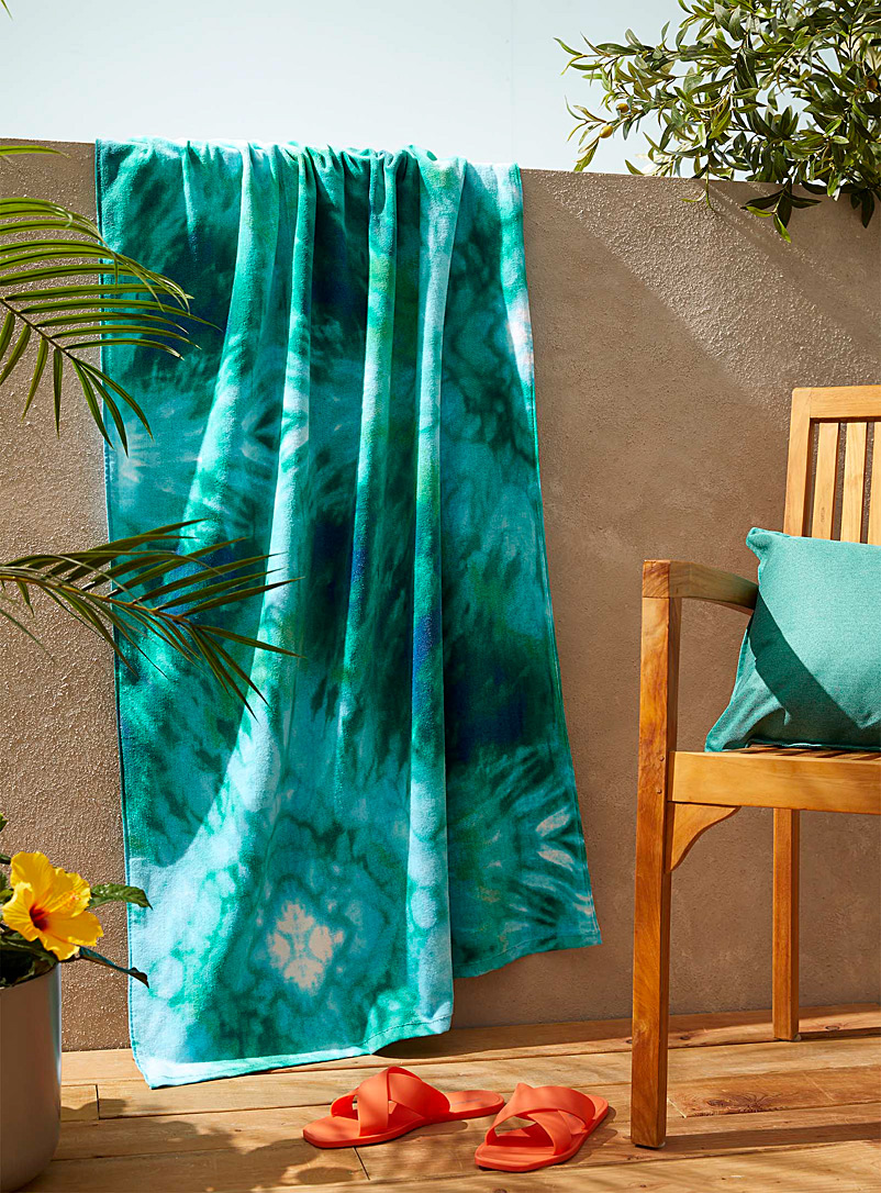 Simons Maison: La serviette de plage tie-dye turquoise 90 x 170 cm Sarcelle-turquoise-aqua