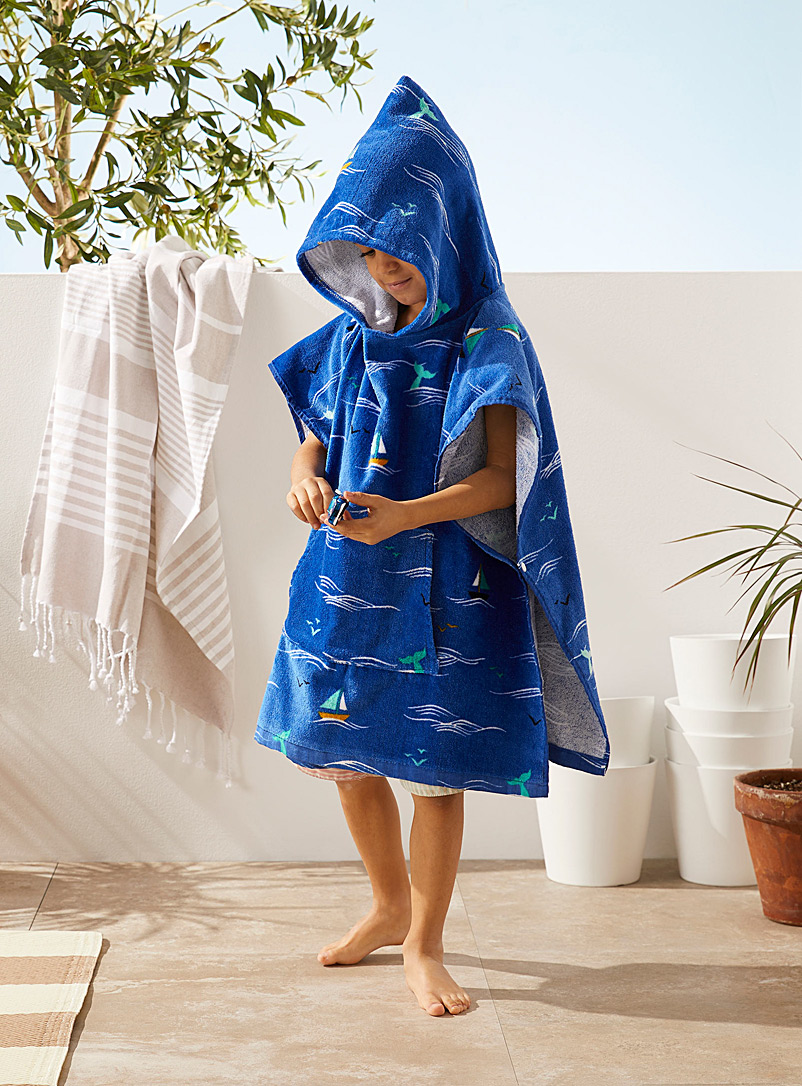 Simons Maison: Le poncho de plage vie océanique Enfant Bleu à motifs