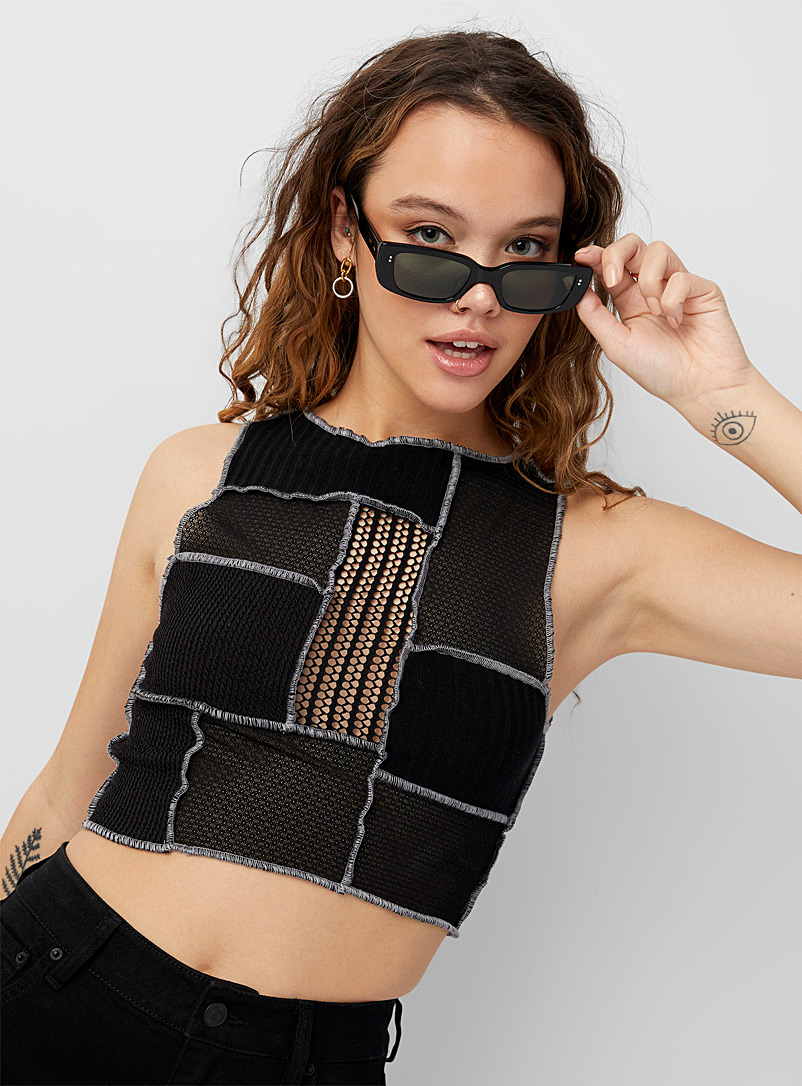 Twik Black Reverse seams patchwork cami for women