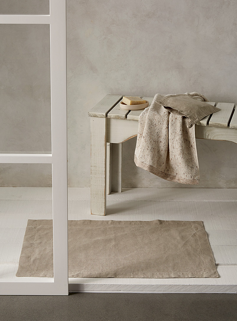 Maison LenKo: Le tapis de bain pur lin 49 x 71 cm Écru/Lin