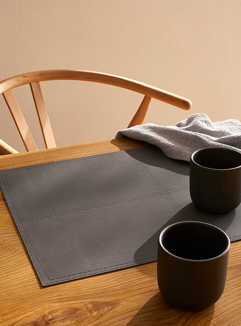 Buy Set of 4 Black Reversible Faux Leather Placemats and Coasters