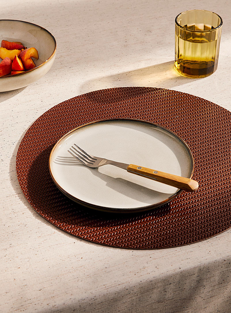 Simons Maison Brown Herringbone pattern faux-leather placemat