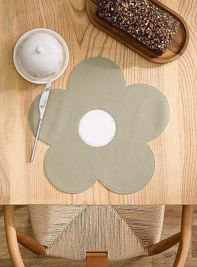 Simons Maison: Le napperon effet cuir grande fleur Vert pistache - Menthe