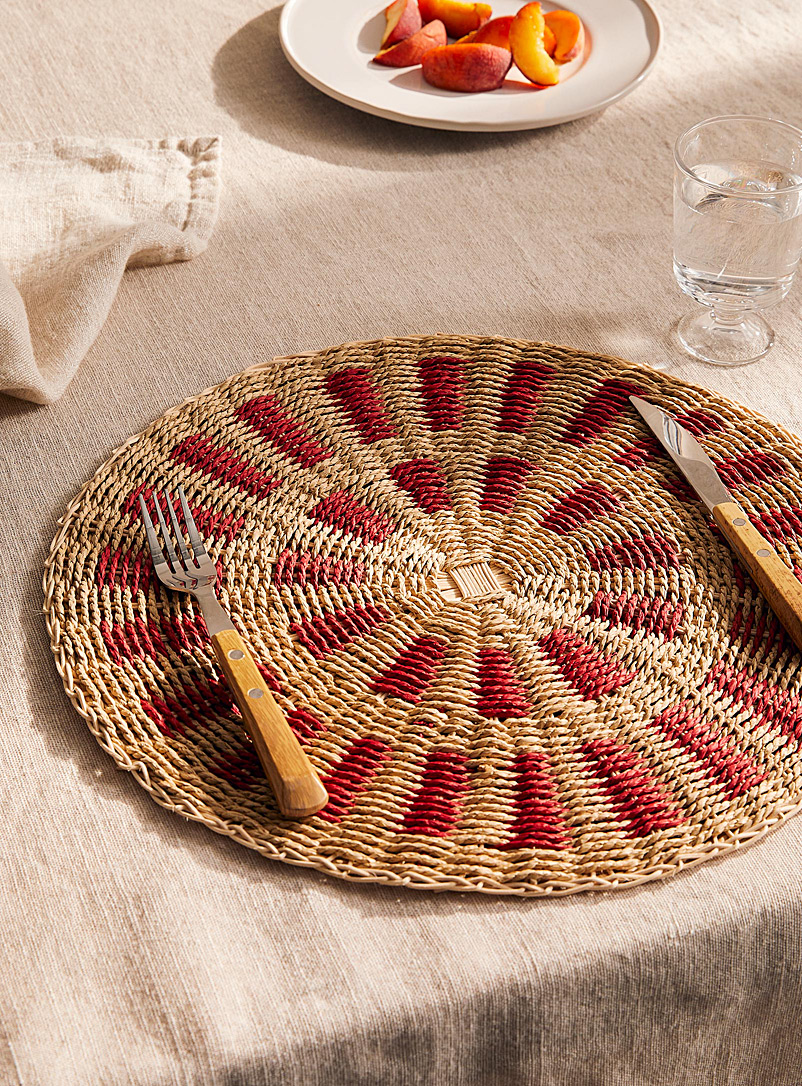 Simons Maison Patterned Ecru Contrasting colours paper and rattan placemat