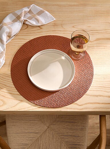 Simons Maison Copper/Rust Herringbone pattern faux-leather placemat