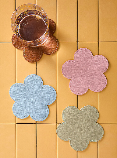 Les sous-verres effet cuir grande fleur Ensemble de 4