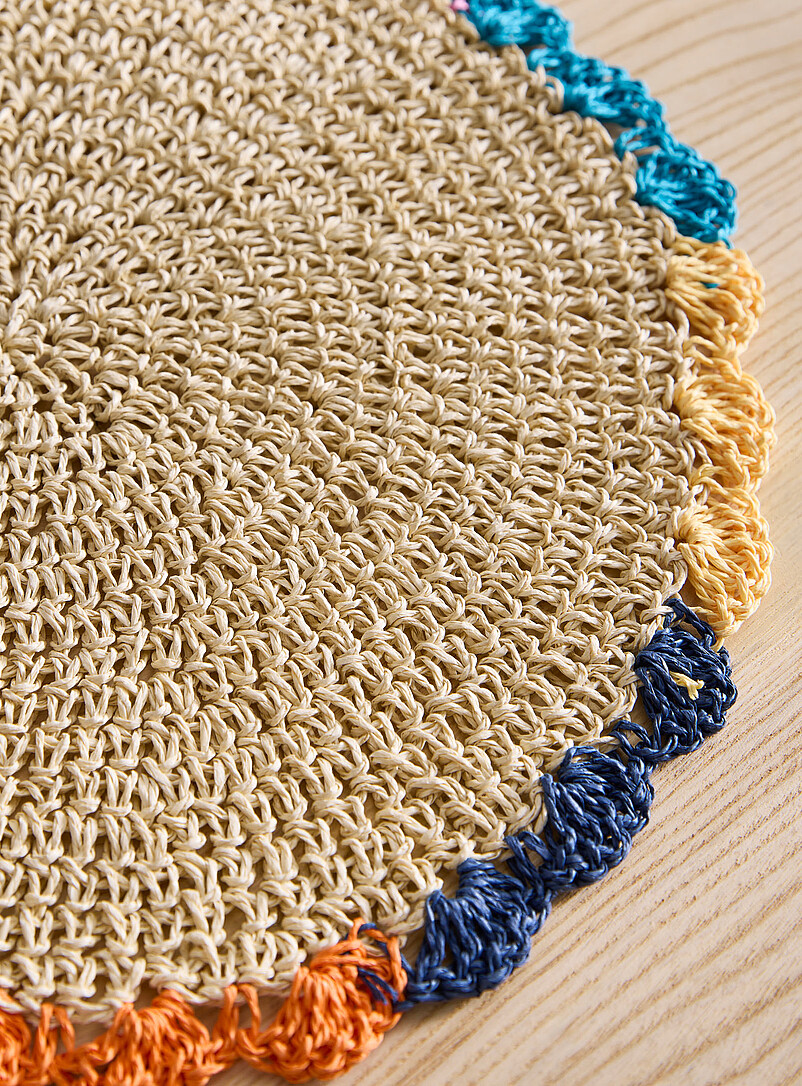 Simons Maison: Le napperon bordure multicolore Ivoire - Beige cr&egrave;me