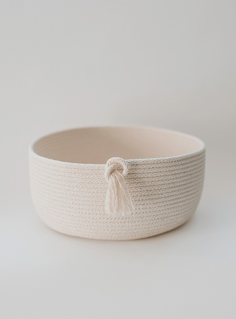 Warm, Wooly & Woven Cream Beige Cotton rope knotted detail bowl