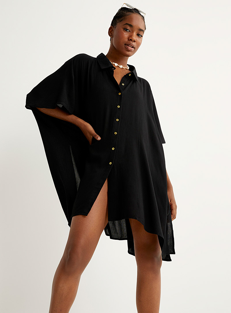 Koy Resort Black Crepe textured shirt tunic for women