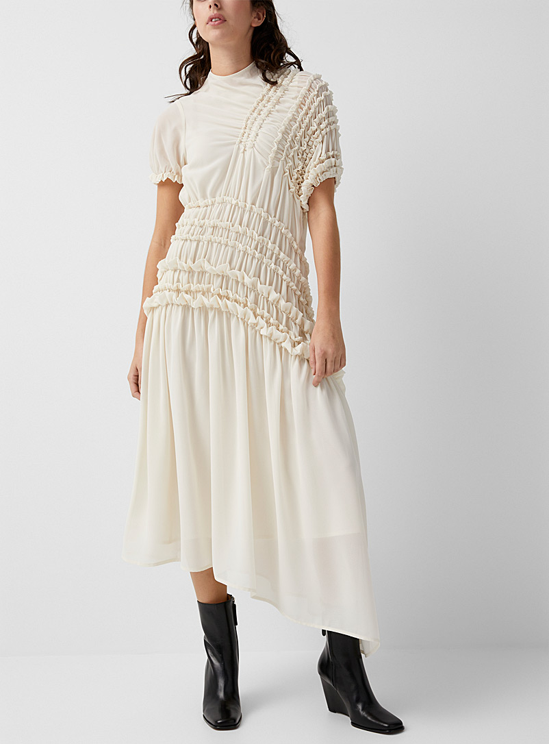 Beaufille: La robe à fronces Eames Ivoire blanc os pour femme