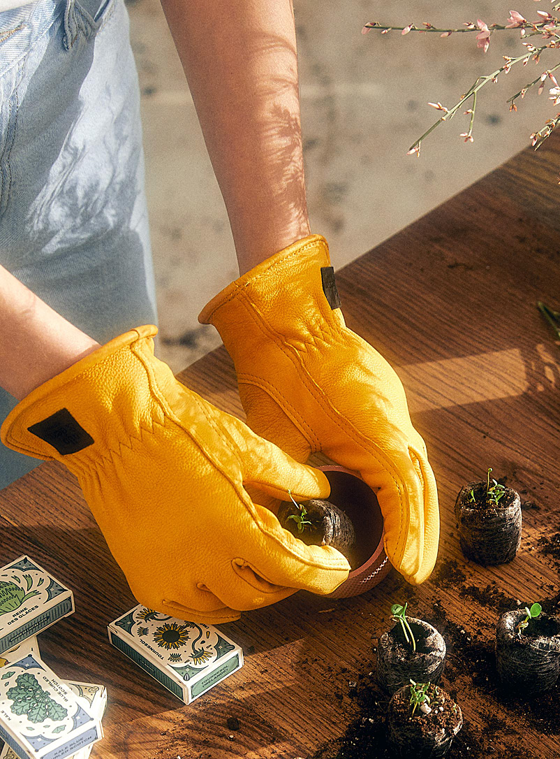 Milo & Dexter Sunflower Yellow Heritage genuine leather work gloves