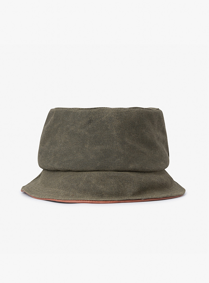 Milo & Dexter Green Waxed cotton and leather bucket hat