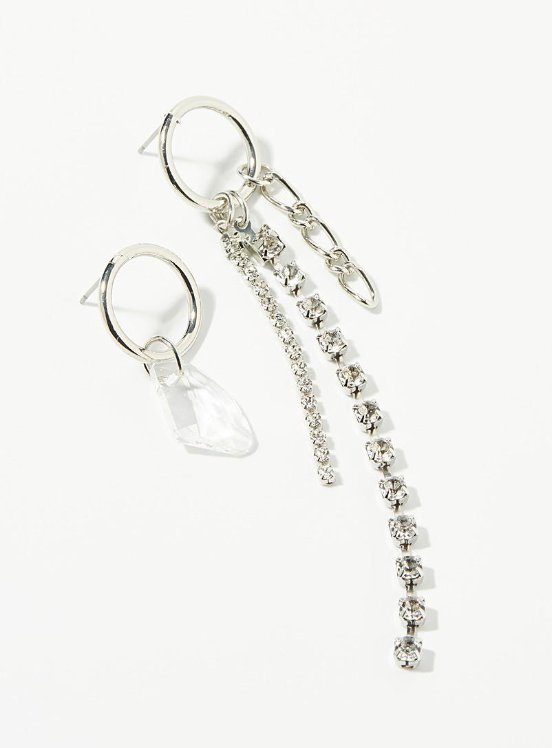 Simons Silver Crystal asymmetric earrings for women