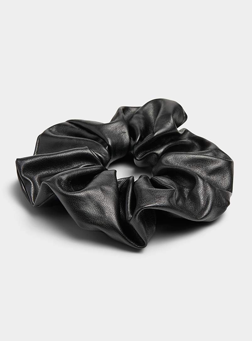 Simons Black Faux leather scrunchie for women