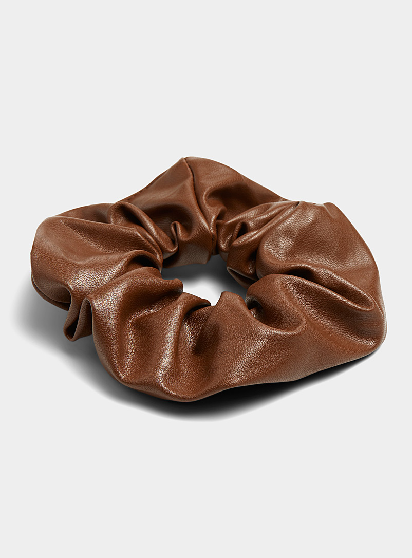 Simons Brown Faux leather scrunchie for women