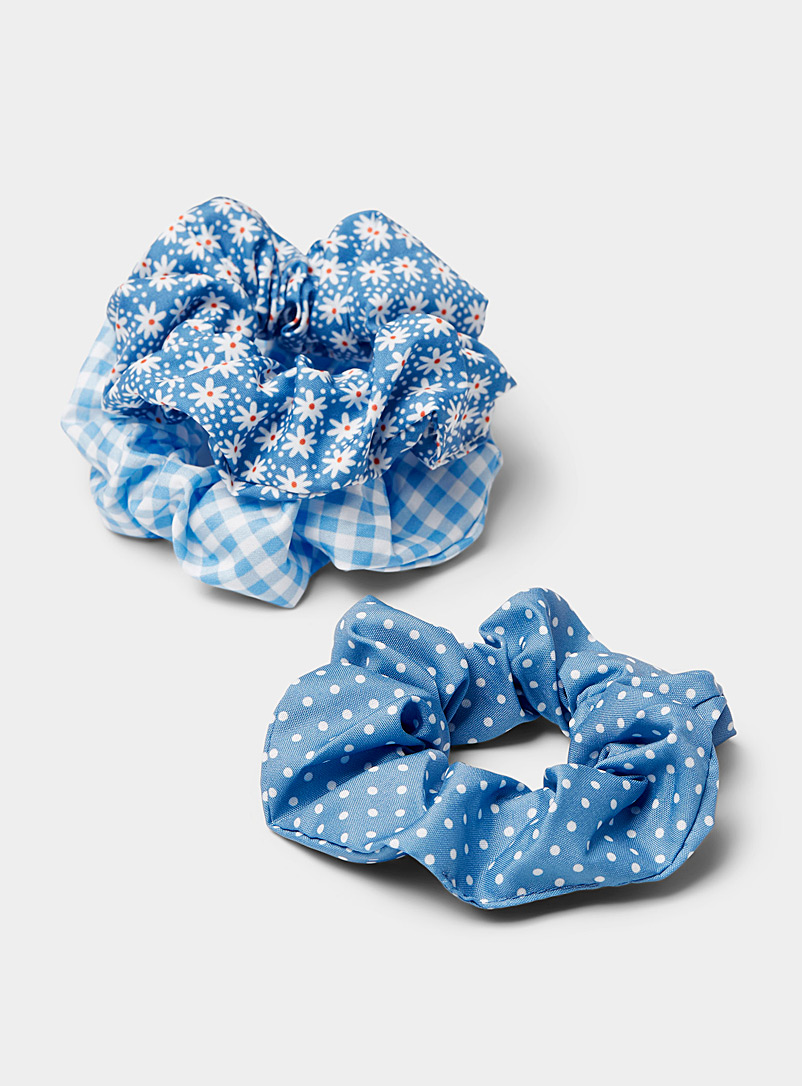 Simons Patterned Blue Summer patterns scrunchies Set of 3 for women