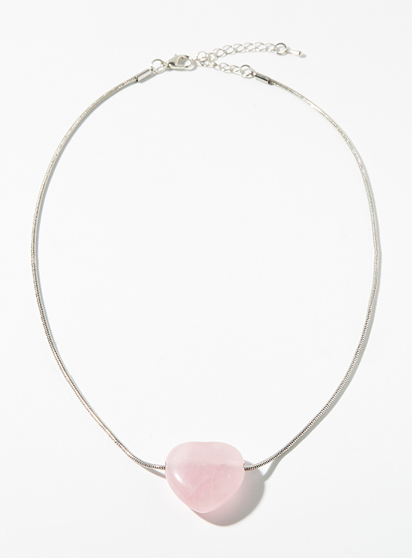 Simons Silver Pink heart necklace for women
