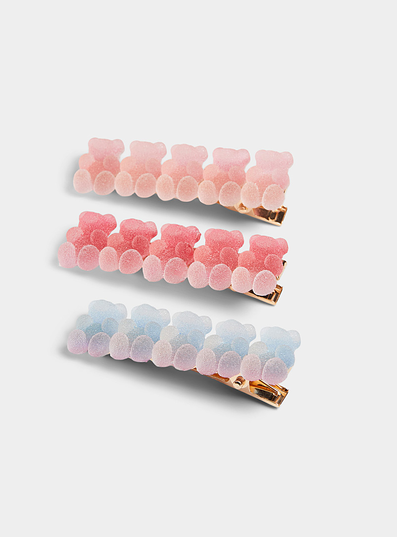 Simons Assorted Candy-coloured teddy bear clips Set of 3 for women
