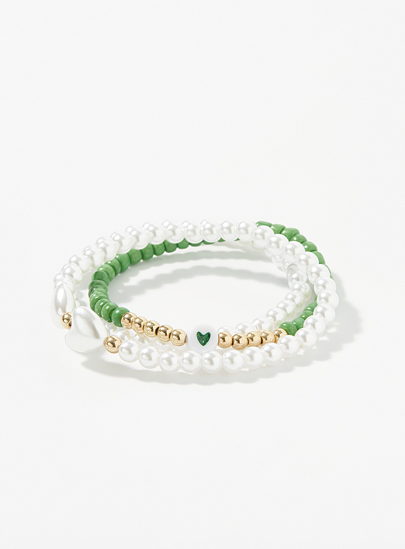 Simons: Les bracelets billes et perles Ensemble de 3 Vert à motifs pour femme