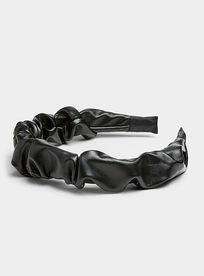 Simons Black Faux-leather gathered headband for women