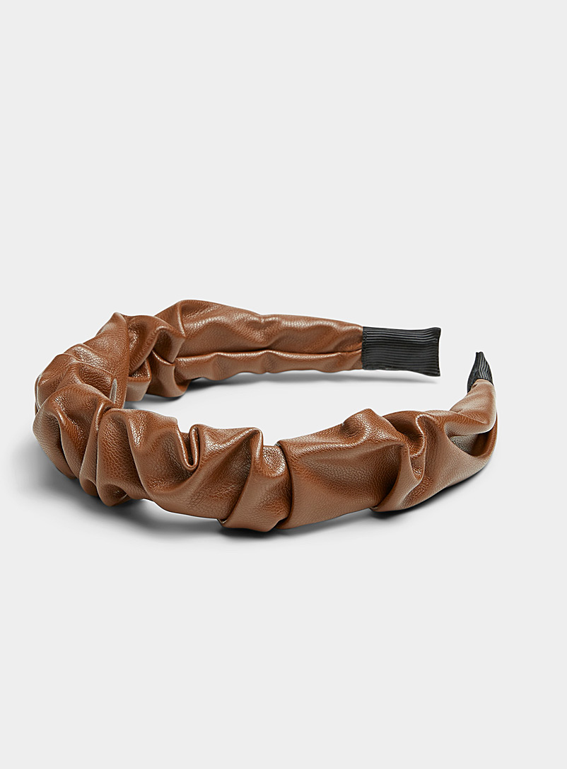 Simons Medium Brown Faux-leather gathered headband for women