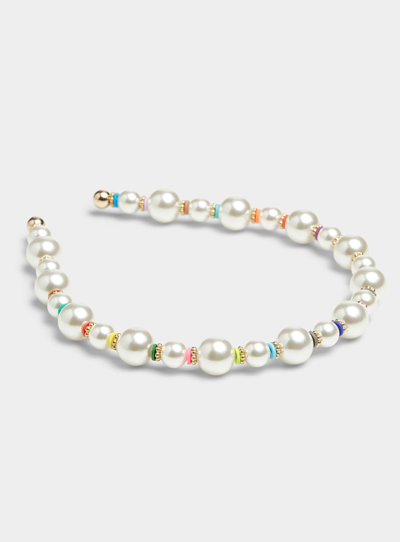 Simons White Colourful hoop and pearl headband for women