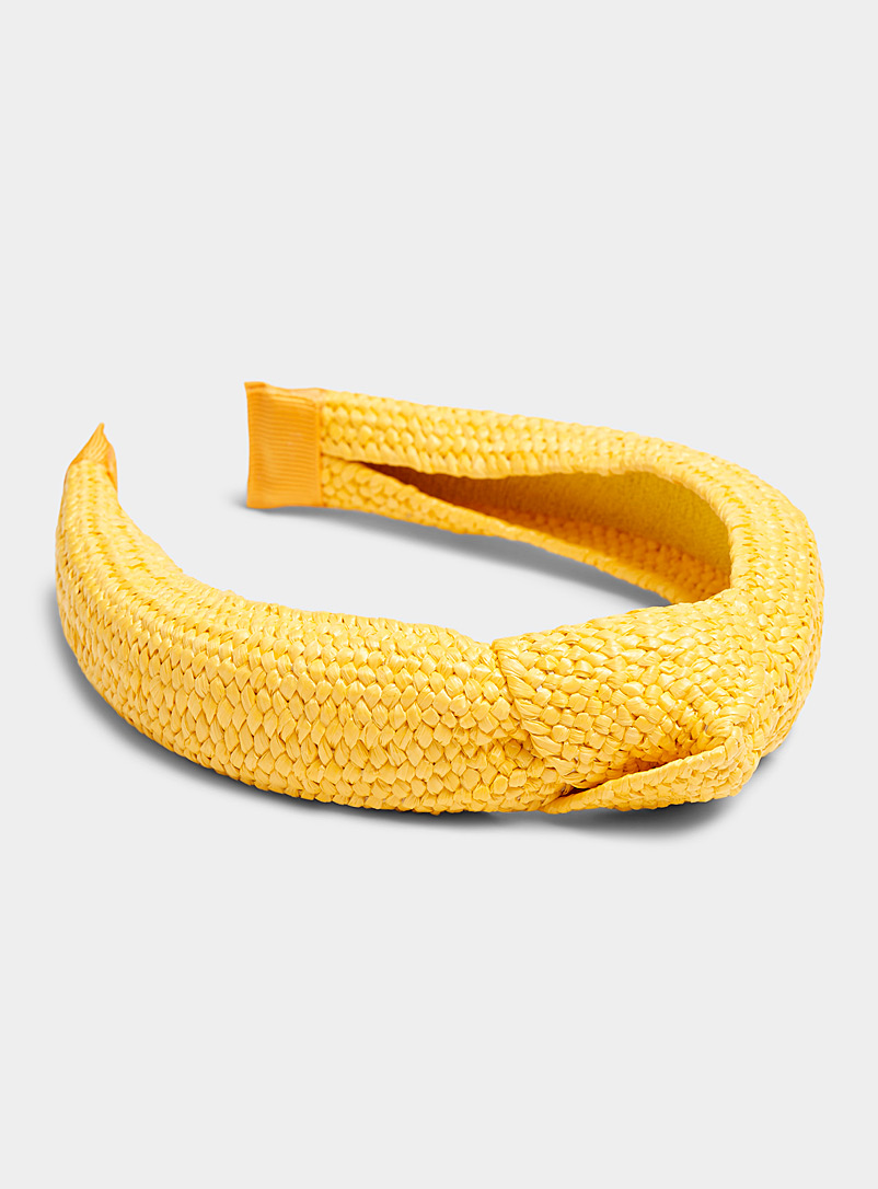 Simons Golden Yellow Braided raffia knotted headband for women
