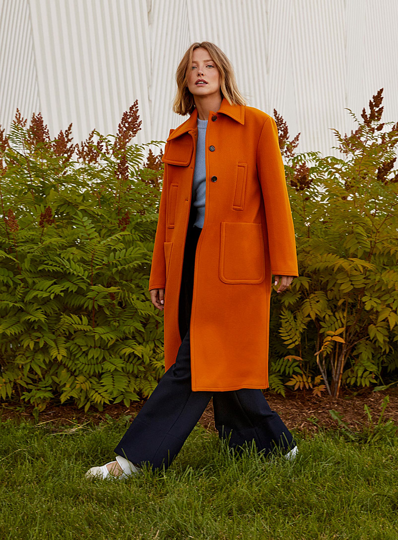 Recto: Le manteau de lainage droit Orange pour femme