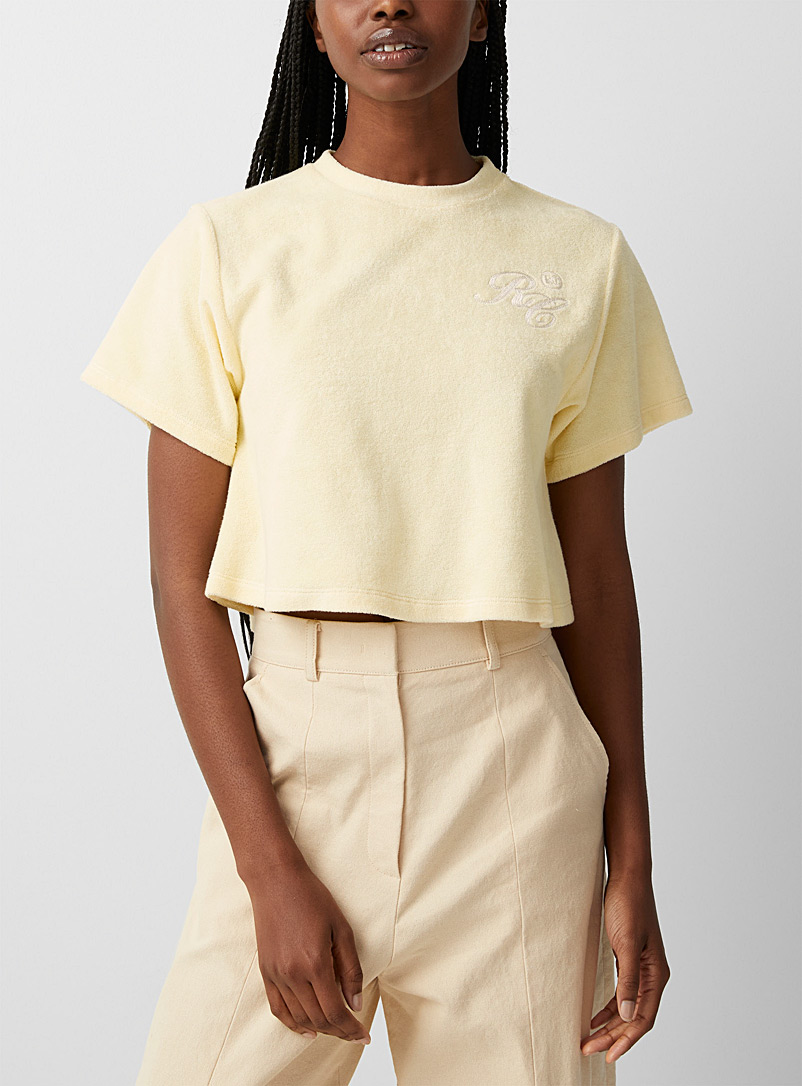 Recto Light Yellow Terry cropped T-shirt for women