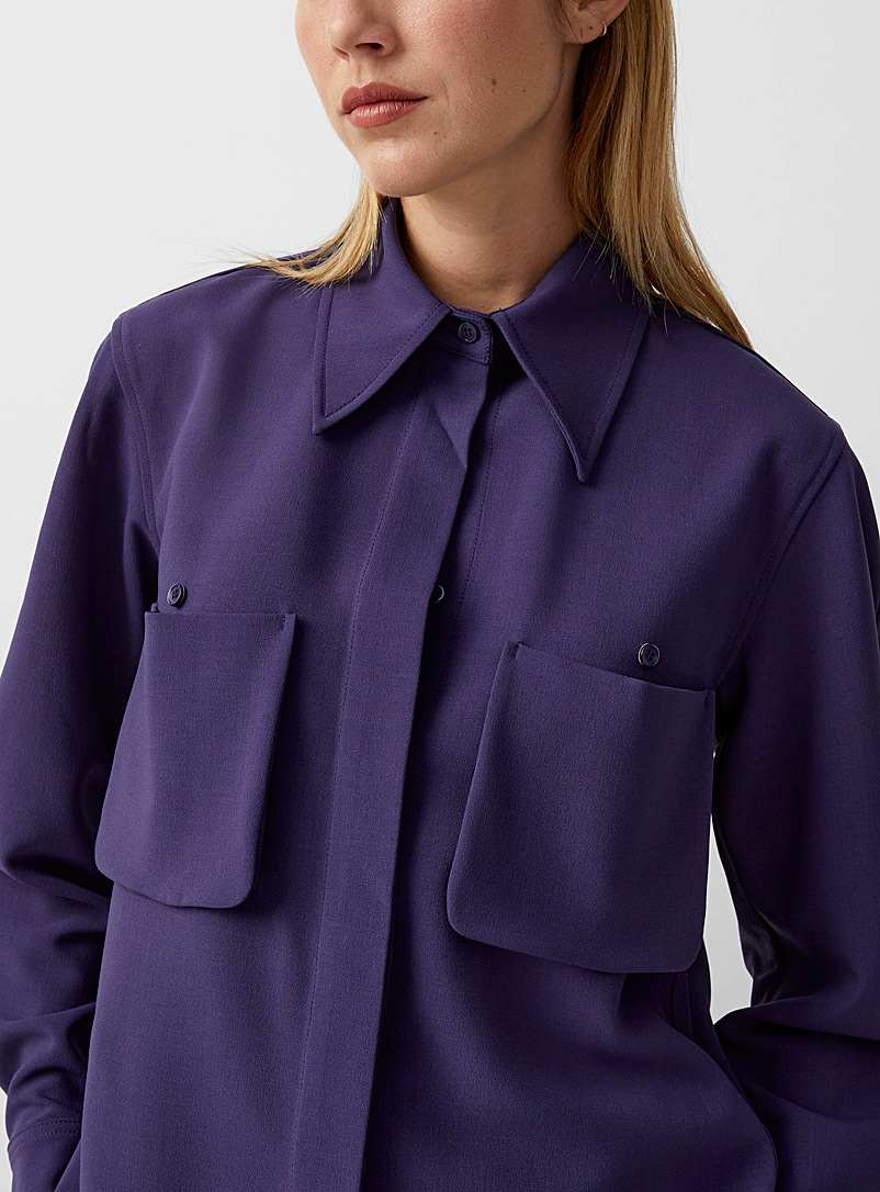 Recto Mauve Embossed pockets blue shirt for women