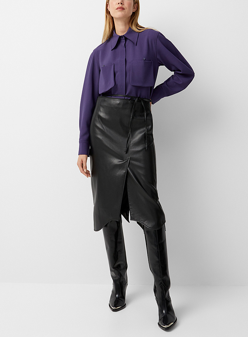 Recto Black Faux-leather fitted skirt for women