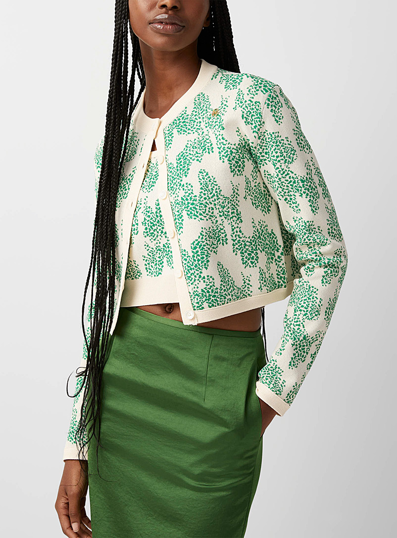 Recto: Le cardigan motif jacquard vert Vert pour femme