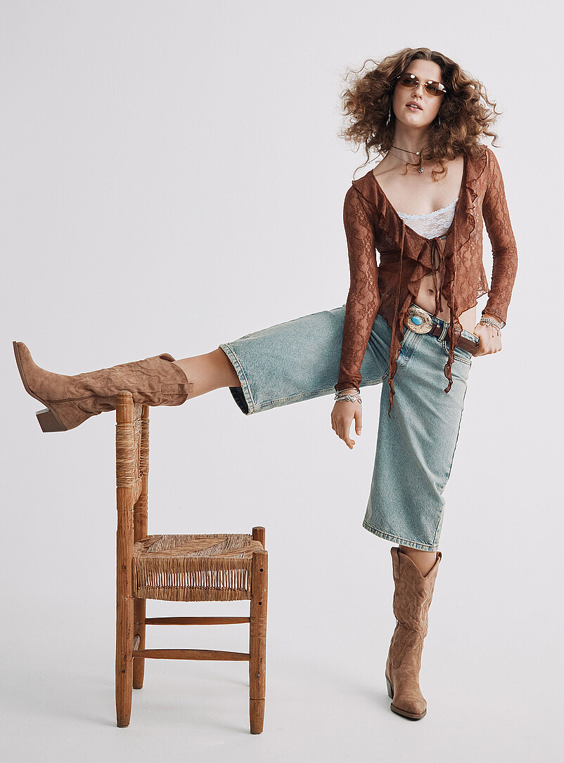 Simons: La botte western effet su&egrave;de tan Femme Fauve - Tabac pour femme