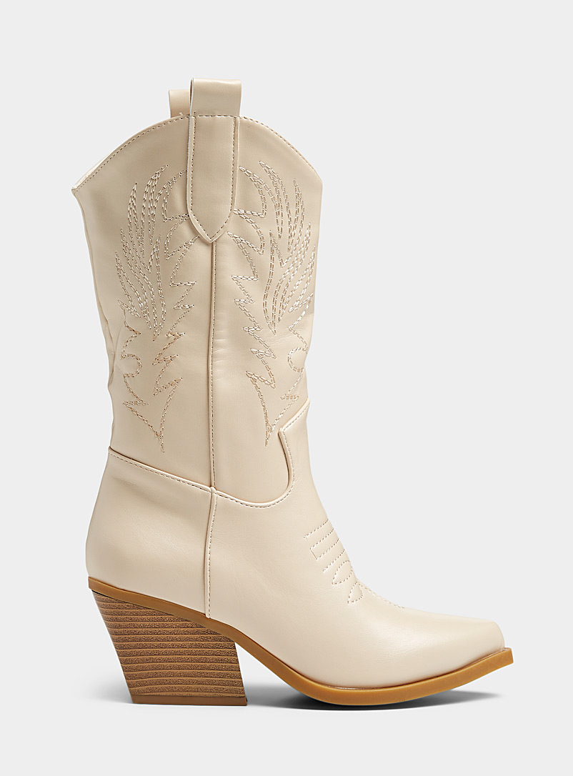 Simons Cream Beige Ivory Western boots for women