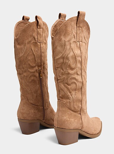 Tan faux-suede cowboy boots Women
