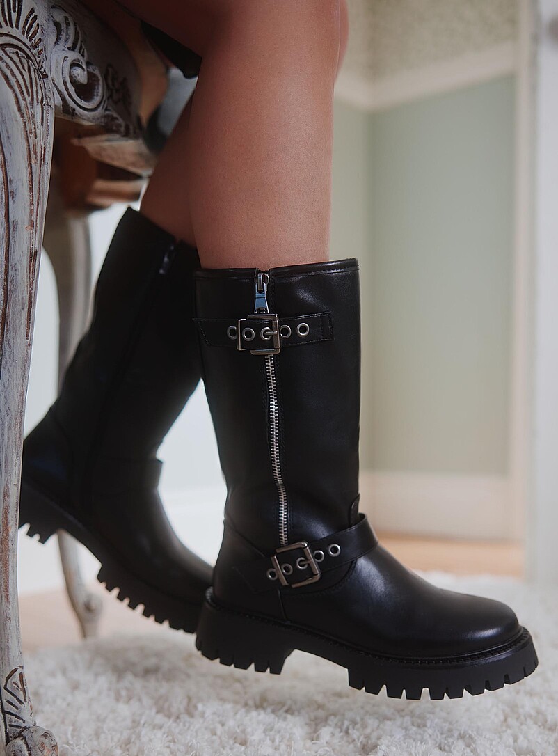 Faux-Leather Biker Boots Women