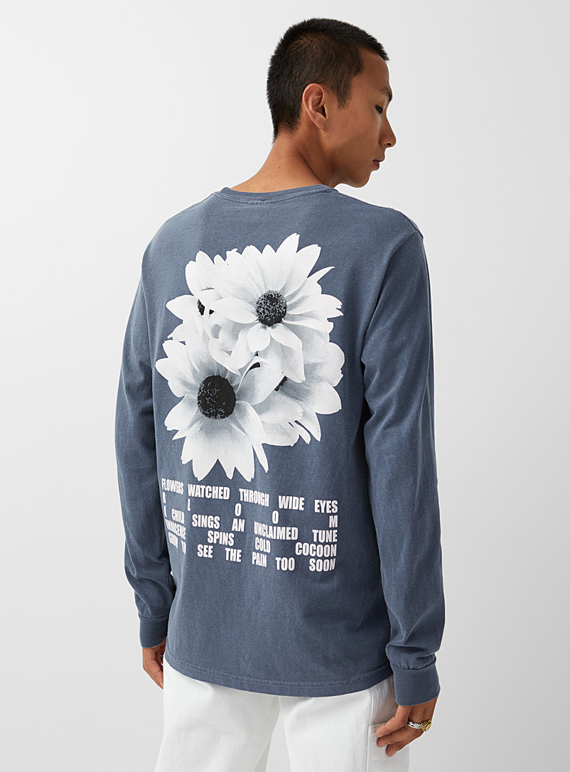 Djab: Le t-shirt ample fleurs grisées Bleu moyen-ardoise pour homme