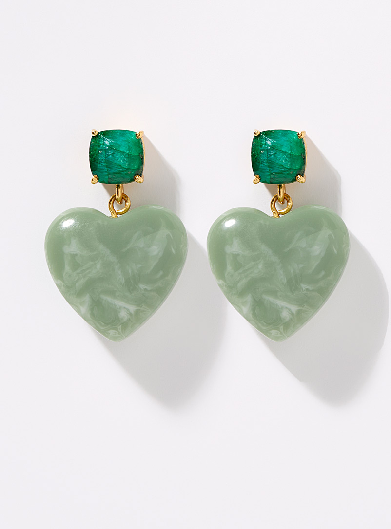 HANNAN Green Sage heart earrings for women