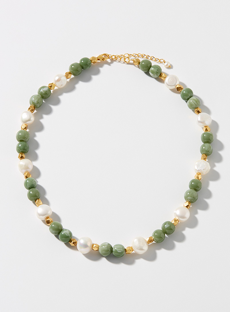 HANNAN: Le collier perles variées Vert à motifs pour femme