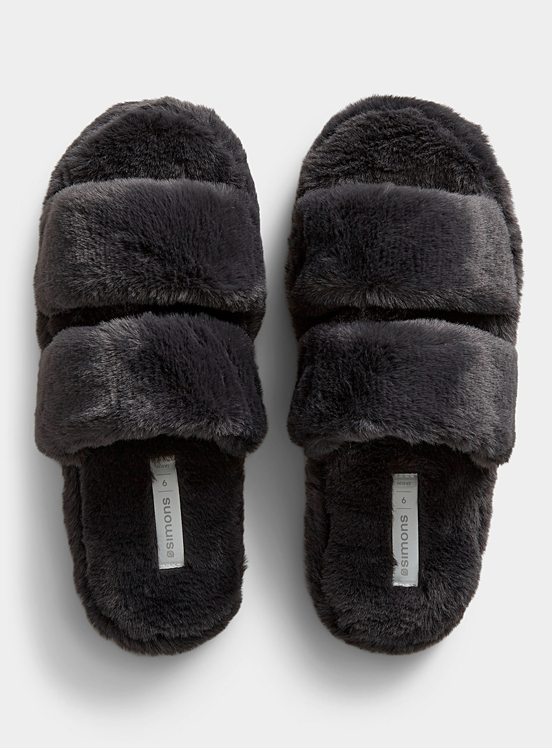 Plush double-strap slide slippers Women | Miiyu | Shop Women's Slippers ...