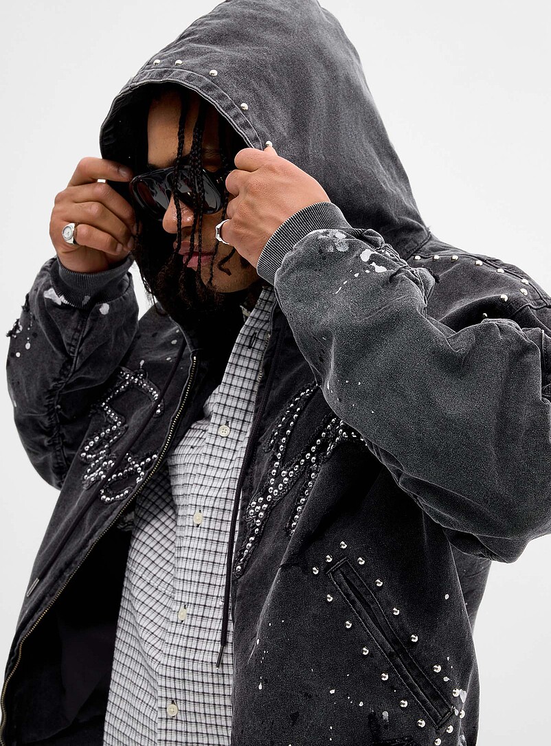 Stud and paint splatter faded jacket | First Row | Men's Denim