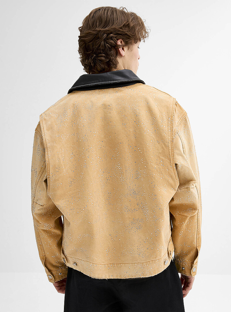 Faux-leather collar rhinestone workwear jacket | First Row | Men's
