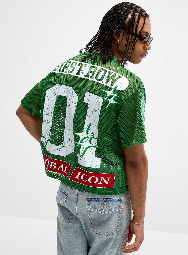 First Row: Le t-shirt en filet l&eacute;gende #1 Vert fonc&eacute; - Mousse pour homme
