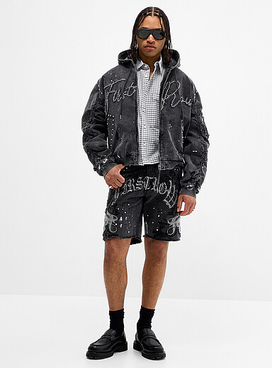Stud and paint splatter faded short