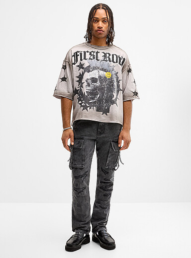 Distressed studded cargo jean <b>Fit: slim leg</b>