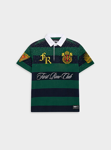 Distressed number varsity rugby polo