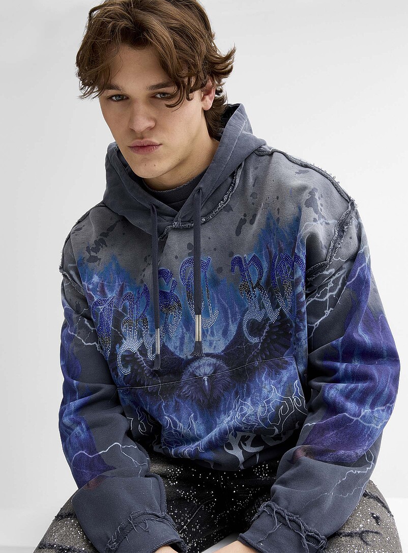 Rhinestone eagle distressed hoodie | First Row | | Simons