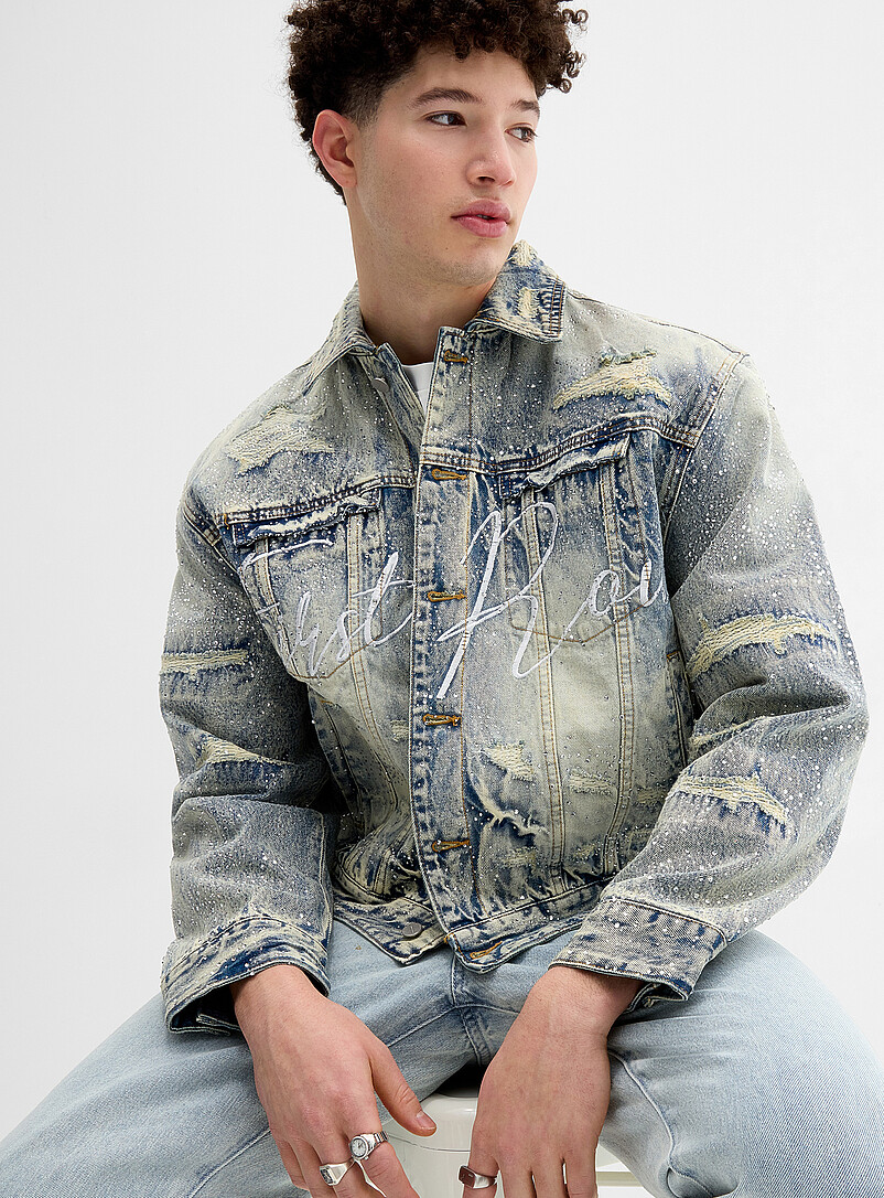 Rhinestone denim trucker jacket product image 2