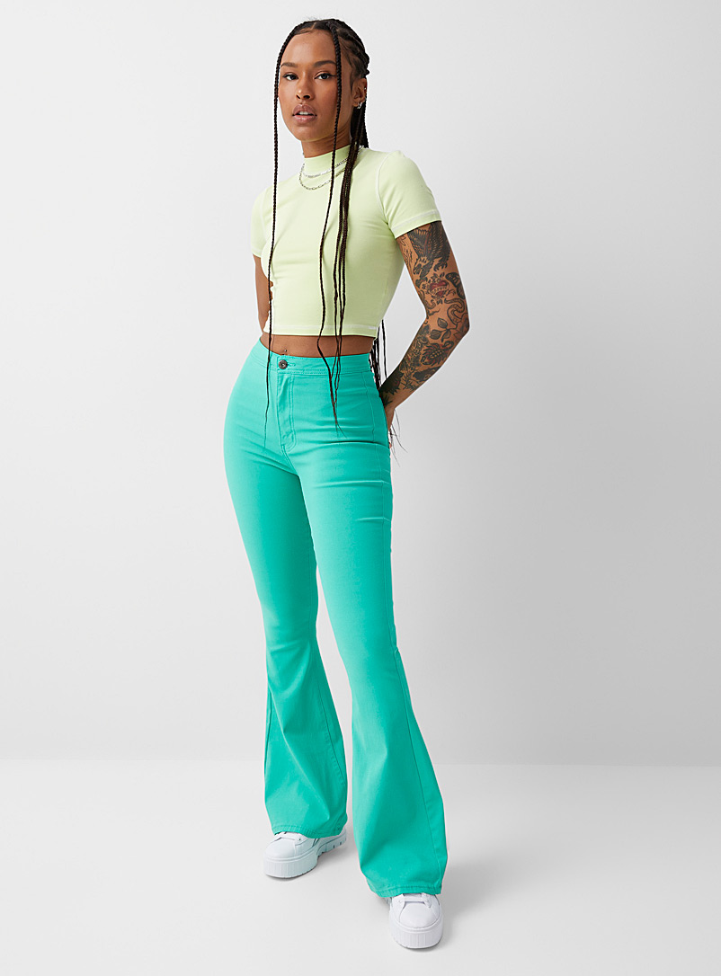Twik Lime Green High-waisted flared jean for women